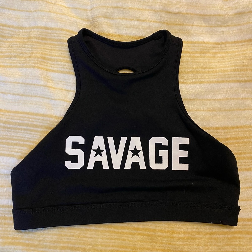 Black Savage Barbell high neck sports bra. Size large